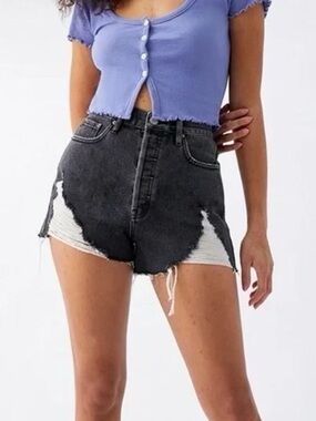 Pacsun 27 Washed Out Black Distressed Ultra High-Rise Button Fly Vintage Shorts